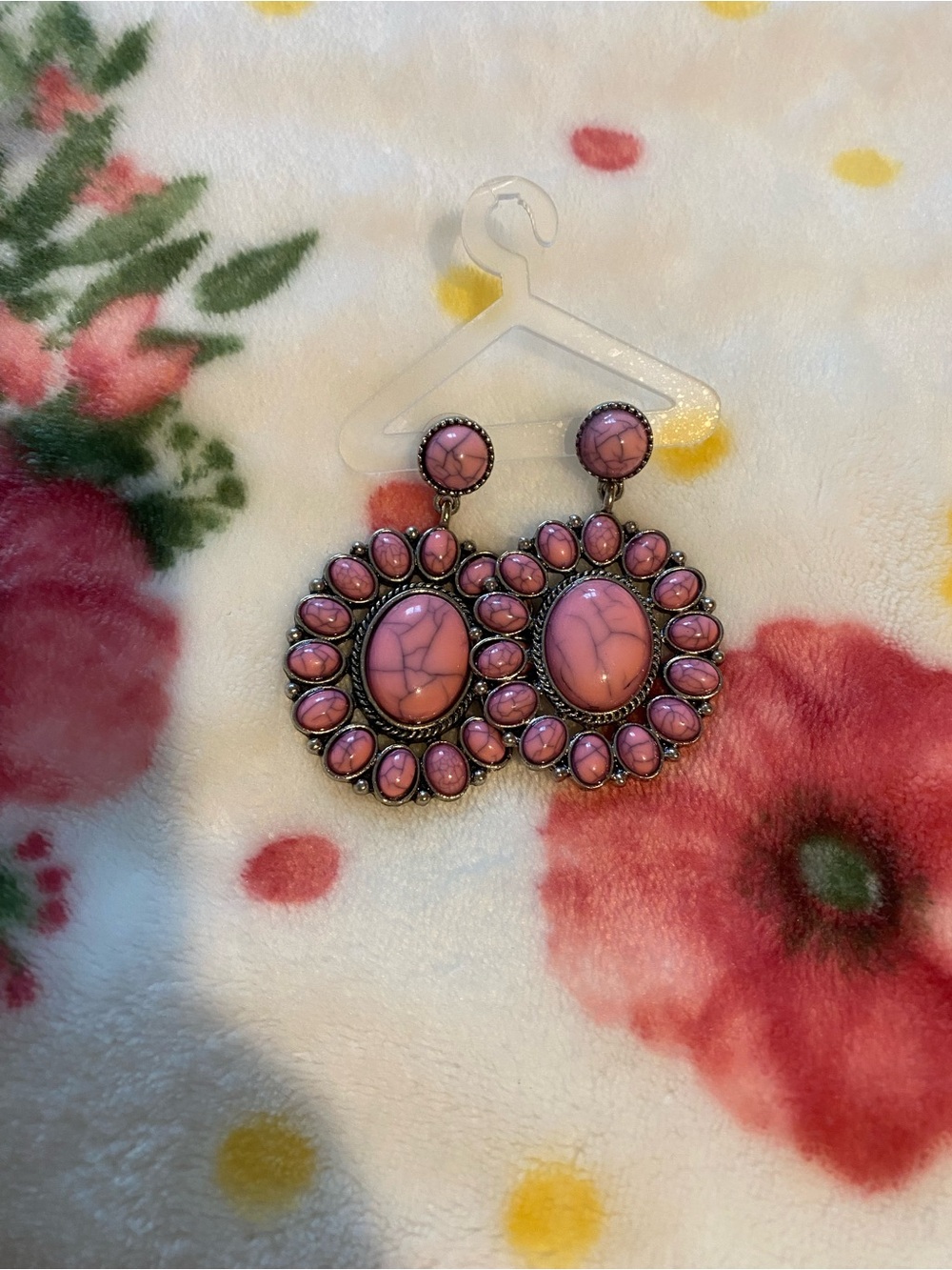Pink Stone Oval Drop Earrings - Women Jewelry